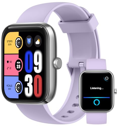 Reloj Inteligente Hombre Mujer, IP68 Waterproof Smartwatch, Pulsera Actividad con Alexa Llamadas Bluetooth 120+ Deportivos Podómetro Pulsómetro Monitor de Sueño, Smart Watch para Android iOS, Morado
