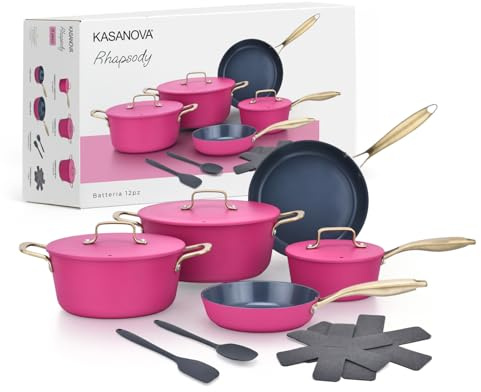 Batteria 12 pezzi antiaderente ceramico Rhapsody fucsia