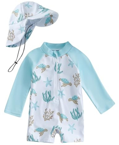 Bañador Bebe Niño Niña, Bañadors Bebe- Niño- Protección UV 50, Traje De Baño Bebess con Gorro, Camiseta Solar Bebes Fato Baños UV-, 0-3 Años