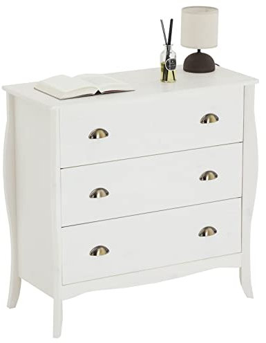 IDIMEX Kommode Antoinette, schönes Sideboard im Barockstil, antike Anrichte aus Kiefer in weiß, praktische Schubladenkommode mit 3 Schubladen