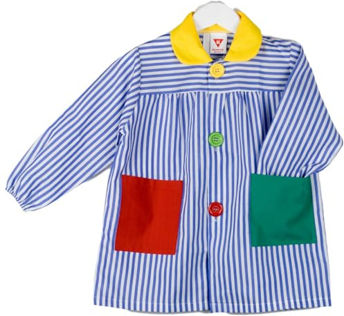 KLOTTZ Grembiule Asilo a Righe. per Scuola Materna e lavoretti Manuale. Blu. 3/4 Anni (98-103cm)