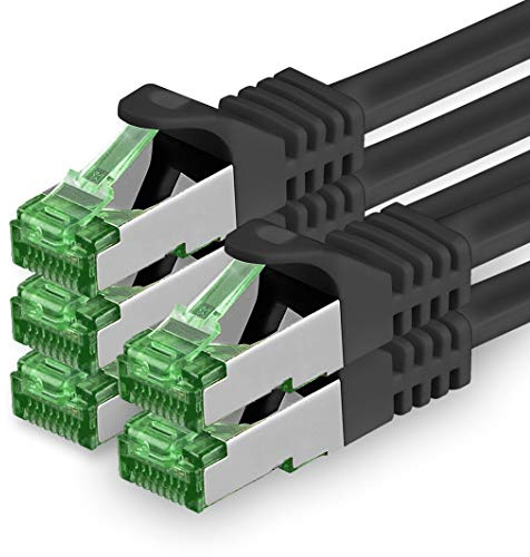 1aTTack.de Cat7 Cat7 nätverkskabel 10 GB/s - 5x 1,5 m - RJ45 Ethernet LAN DSL modem router - svart