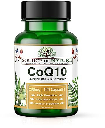 Source of Nature® Coenzym Q10 200mg - 120 Vegane Kapseln (4 Monate) | Natürlich Fermentiertes Bioidentisches Ubichinon | Hochdosiert & 99% Rein | mit BioPerine® Schwarzpfeffer-Extrakt
