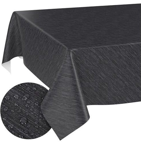 Nappe de Table en Toile cirée - Aspect Lin - Facile d'entretien - Imperméable - 140 x 140 cm - Carré - Anthracite - Bord coupé