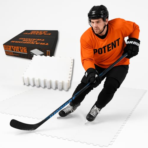 Potent hockeyträning – skridskor syntetiska isplattor [10-pack] – premium kvalitet golvplattor (45 cm x 45 cm) – Utbyggbar konstgjord rink för bakgården – känns som riktig is – träna när som helst