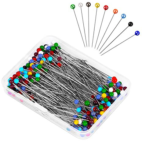 Grevosea 250 Stück Stecknadeln mit Kopf Bunte Stecknadeln Lang Glaskopfnadeln Gerade Stecknadeln 40mm Edelstahl Stecknadeln Bunte Runde Mehrfarbig Stecknadeln für Nähen Quilten und Handwerk Schmuck
