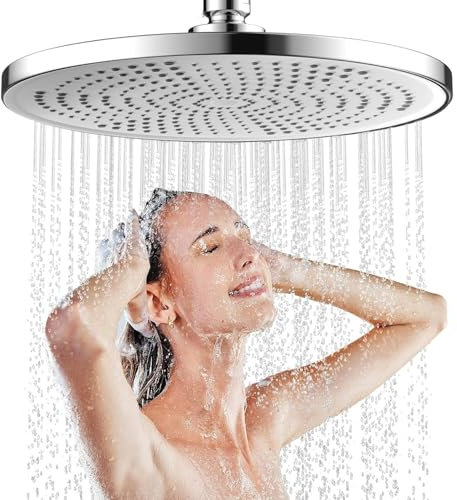 JINYOMFLY Testa di doccia a pioggia rotonda ad alta pressione 25 cm, grande soffione fisso doccia, soffione doccia a pioggia economico, testa di doccia anticalcare, soffione universale (argento)
