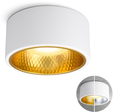 SSC-LUXon OLINO Deckenlampe weiß rund wechselbare Front (gold oder silber) - Aufbaustrahler warmweiß mit LED Lampe GX53 230V