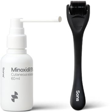 Sons Minoxidil 5% Lösung (1x60ml) mit 0.25mm Derma Roller für Männer bei Haarausfall, Klinisch bewährte Behandlung, für Haarwachstum, präzisem Pumpspender, Microneedling erhöht die Aufnahme, 1 Monat