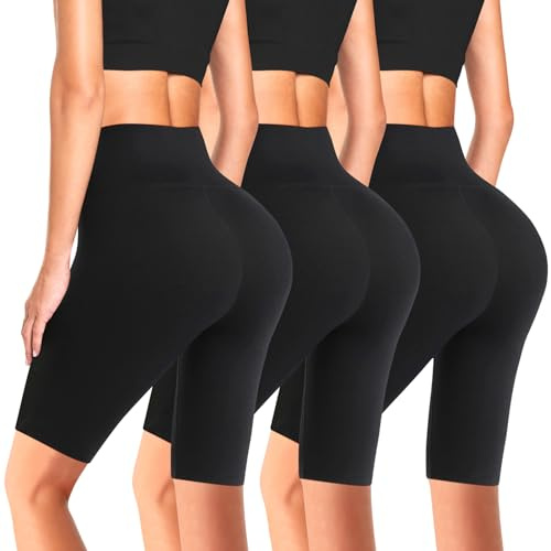 flintronic Cykelshorts för damer, hög midja, gymshorts för kvinnor, yoga-gymshorts magkontroll, fjäril, rumplyft, yoga, stretchiga shorts för sport, löpning, träning, gym, simning, 3 stsvarta, M
