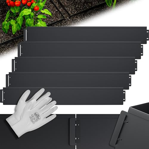 GARDEBRUK® Rasenkante verzinkt 5m 10m 15m 20m 25m 30m 35m 40m 45m 50m 100x15cm oder 100x18cm verzinkt Handschuhe Beeteinfassung Mähkante Palisade Metall, Schwarz (Länge 5m - Höhe 15cm)