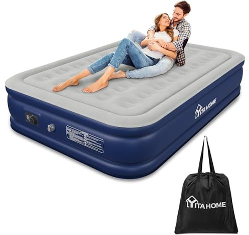 YITAHOME 2x1,5m Luftbett Selbstaufblasend, Luftmatratze mit Integrierter Elektrischer Luftpumpe, Aufblasbare Matratze Bett mit Aufbewahrungstasche, Premium Gästebett, 203x151x46cm (Blau & Blau)