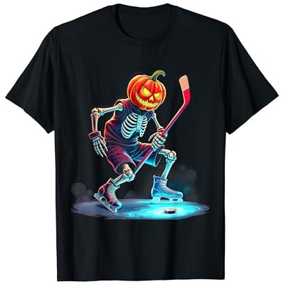 Kürbiskopf Skelett Eishockey Halloween Spooky Sports T-Shirt