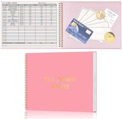 HAUTOCO Bill Tracker Notebook Monthly Bill Payment Tracker for Personal Budgeting Home Financial with 2 Storage Pocket, Payments Checklist Organizer Bill Planner 10.1 x 7.8'', Pink