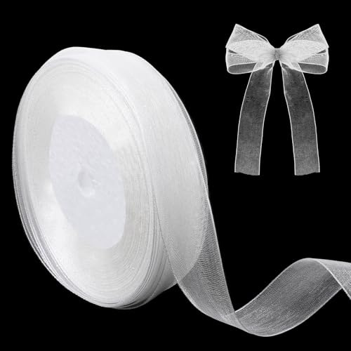 Aeaocvo Vitt chiffongband, 20 mm brett vitt organzaband, 45 m transparent organza presentband för jul, bröllop, julklappar, födelsedagar, presentdekorationer