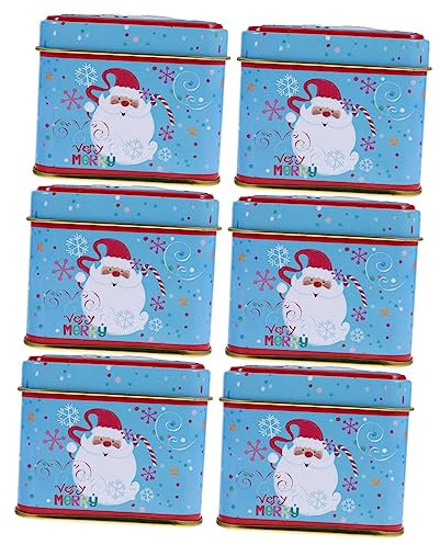 PHENOFICE 6pcs Christmas Candy Tins Tinplate Box Square Cookie Tin Christmas Tinplate Box for Biscuit Storage
