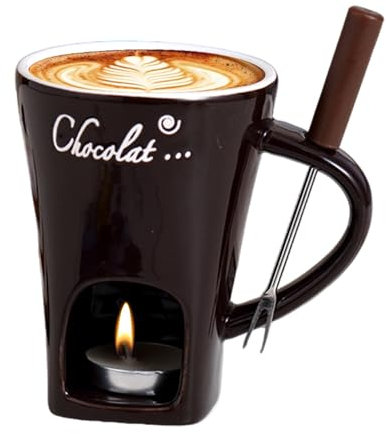 Générique Tasse À Fondue Au Chocolat, Pot À Fondue, Tasse À Fondue Au Chocolat, Tasse À Chocolat en Céramique avec Fourchettes, Chauffe-Beurre en Céramique, Tasse À Bougie Chauffe-Plat pour Caramel