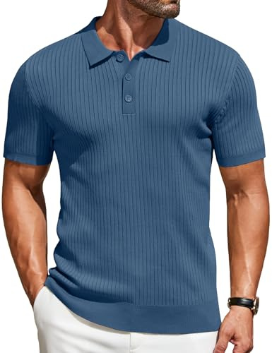 COOFANDY Pikétröjor för män vuxna kortärmad stickad t-shirt knapp stretch golf t-shirt normal passform