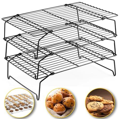 BSTMOME 3-Tier Stainless Steel Cooking Cooling Rack for Cooking and Baking, Stackable Wire Rack with Folding Legs, Baking Rack for Cookie Pizza Cake Meat Bacon Bread Oven Grill 10 * 16inch