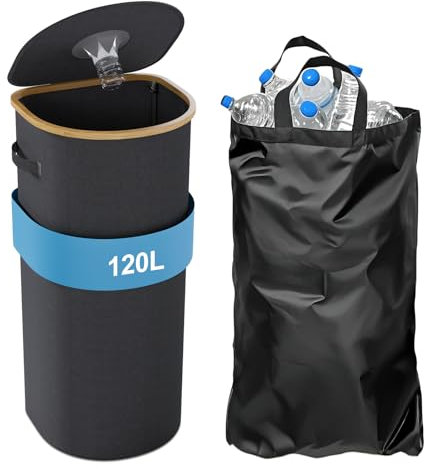 Pgtc 120L Cestino per rifiuti con coperchio e sacchetto interno,Cestino per riciclaggio grande con coperchio, Cestino per rifiuti da cucina grande, Cestino pieghevole per biancheria Sporca