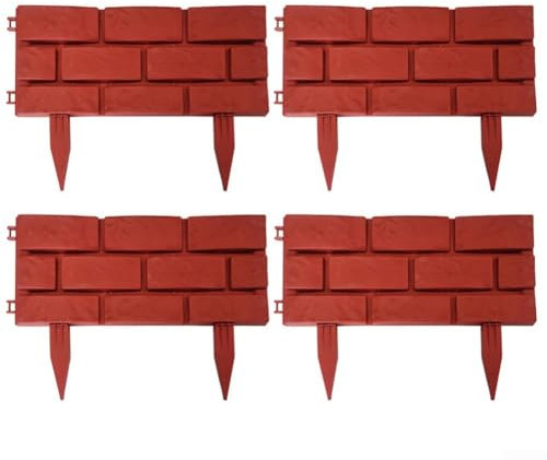 Kit de valla de borde de jardín, paquete de 4 resistentes bordes de jardín, césped, parterres, valla de patio, instalación sin esfuerzo (rojo)