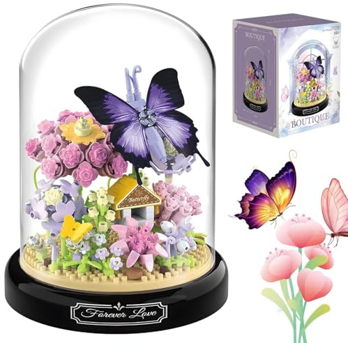 LIKLIKLINK Construction de Bouquet de Papillons, Micro Blocs Briques De Construction Bouquet De Fleurs, avec Protection Contre La Poussière Mini Fleurs d'insectes à Faire soi-même - 582 Pièces