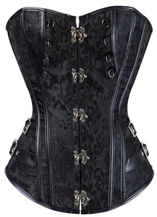 YOSUWOAI Corsetto da donna in finta pelle steampunk corsetto halloween petto intero gotico bustiers top vintage modellatore vita Burlesque Top Punk Corsetto per carnevale medievale, O nero., S