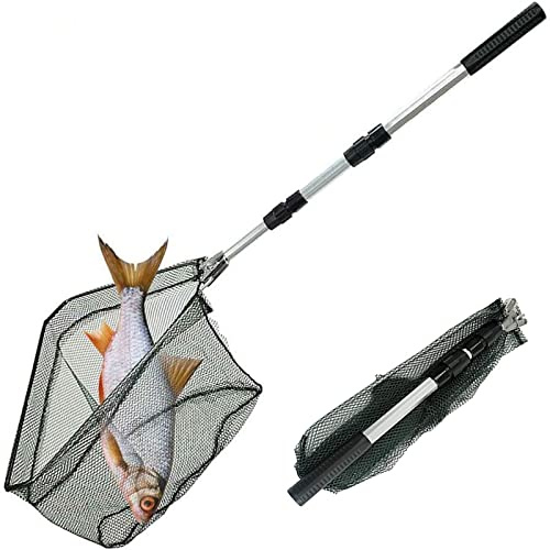 TEYIAN 150CM Fishing Landing Net Telescopic Fishing Net Foldable Pond Net Collapsible Extensible Aluminum Alloy Fishing Net for Bird Fish Carp Trout Catch Release