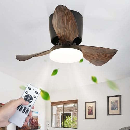 Homefire 70 cm takfläkt med LED, 23 W tyst med fjärrkontroll och timer, svart, 6 hastigheter, sommar-/vinterfunktion, lämplig för vardagsrum och kök