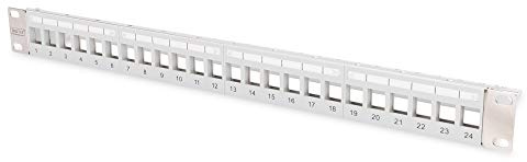 Panel de conexiones DIGITUS Modular - 24 puertos - 1U - Paneles de logotipos - Blindados - Para módulos Keystone - Rack de 19 pulgadas - Gris