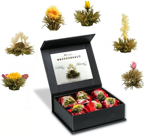 Creano Coffret Cadeau avec Fleurs de Thé dans Une Boîte Magnétique - Thé Blanc - 6 Fleurs de Thé avec 6 Sortes différentes