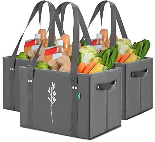 Green Bulldog Reusable Grocery Bags - Heavy Duty Reusable Shopping Tote Bags W/Long Handles, Foldable & Collapsible, Holds Up to 65 lbs - for Kitchen, Picnic 3 Pack