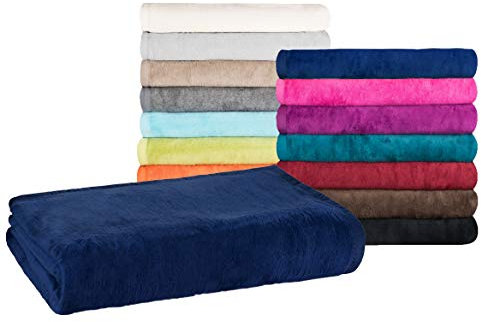 MOON - Classic Kuscheldecke 150x200 cm Marine Wolldecke einfarbig, Pflegeleichte Baumwollmischung