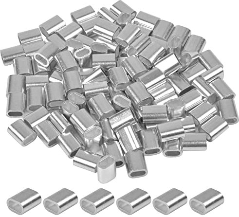 100 Stk Aluminiumhülse Ovale, Pressklemme aus Aluminium, Oval Alu Klemme Drahtseilklemmen, Presshülsen Seilklemme für Kabel Seile (3 mm)