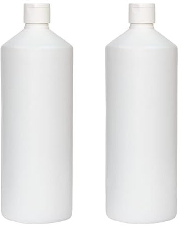 Palm Safe 2pcs 1 Litre HDPE Durable Plastic Bottles BPA Free Refillable Reusable with Non Leak Flip Caps for Liquids