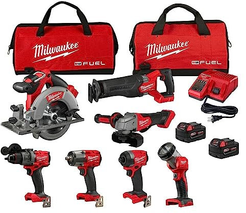 Milwaukee M18 FUEL 18V Lithium-Ion Brushless Cordless Combo Kit with Two 5.0Ah Batteries, 1 Charger, 2 Tool Bags (7 Tools)
