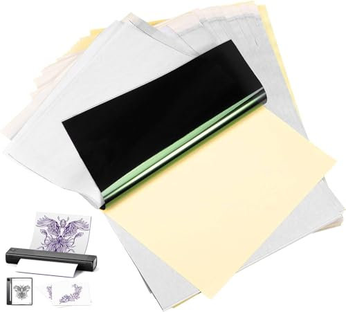 PokeLabel Tattoo Drucker Stencil Drucker Transfer Papier 100 Blatt, Tattoo Transfer Papier Professionelle Kompatibel mit M08F/TP81/TP83 A4 Tattoo Thermodrucker Maschine, für Anfänger, Tattoo Künstler