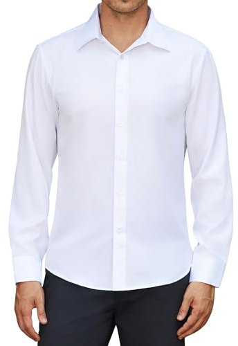 siliteelon White Shirt Mens Long Sleeve Regular Fit for Men Adult Work Shirts for Men Business Wedding Button Down Shirt 2XL