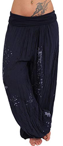 Haremshose Damen Pumphose Mit Blumenmuster-Loose, Weite Bein Hosen Lang Beiläufig Yogahosen Satin Hose Hippie Baggy Yogapant Pluderhose Freizeithose Sommerhose