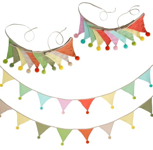 WJWINER 2 Pezzi Bandierine Triangolari, 2.6M, Catena Gagliardetto Tessuto in Cotone Mussola, Catene di Gagliardetti Cameretta Bambini, per la Decorazione Della Stanza dei Bambini