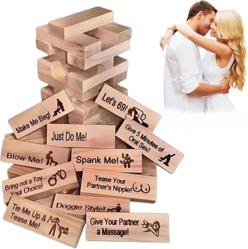 Lot de 48 tours de blocs super coquins, jeu de tour de bloc, mini blocs empilables en bois, jeux de bois empilables pour couples