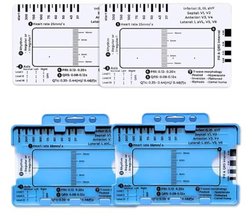 NHQZ 2uds Regla de 7 Pasos para Interpretación Electrocardiograma, de Plástico Regla Transparente Tarjeta con Cajas de Almacenamiento Elementos Esenciales para Enfermeras y Trabajadores de la Salud