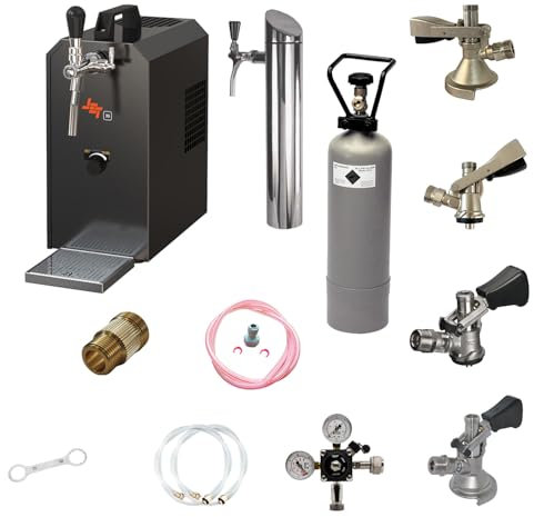 Set tous de tete de fut - Système de tirage à bière Jet 30 avec réfrigérateur, refroidisseur en ligne sec 1 circuit, jusqu'à 35 l/h, colonne de tirage brossé, détendeur CO2, bouteille