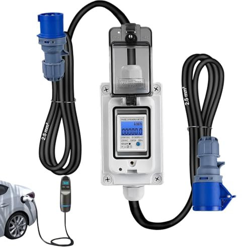 Compteur Électrique Numérique Mobile, 230V 16A Prise de Compteur de Consommation D'énergie avec Câble Flexible en Caoutchouc de 3 x 2,5 mm² Mesure Consommation electrique pour Camping-cars,Ménages