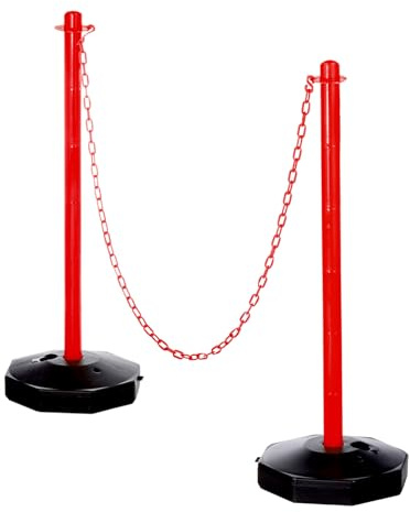 PATIKIL 2Pcs Traffic Delineator Post Barrier with Fillable Base, 5ft Plastic Chain Safety Barriers for Outdoor Indoor Crowd Control Stanchion Construction Parking Lot, Red