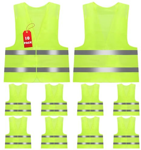 PRZRAO 10 Pezzi Gilet di Sicurezza Riflettente, Gilet Catarifrangente di Sicurezza, Gilet Alta visibilità, Giubbotto di Sicurezza Riflettente per Auto Addetti alla Pulizia Cantiere, Verde