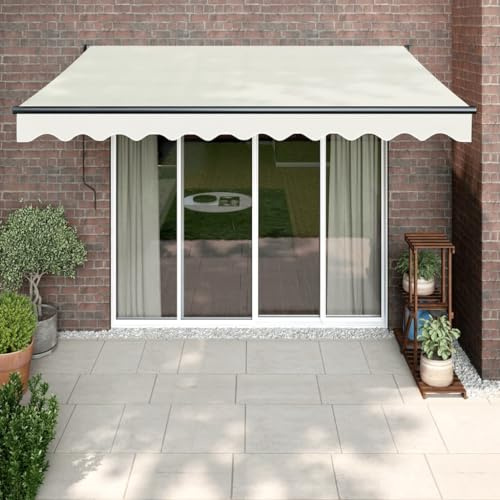 IKAYAA Toldo Motorizado 3.5 x 2.5 m, Toldo Eléctrico Retráctil,Toldo Articulado Eléctrico con Mando a Distancia, Toldo Brazo Extensible para Terraza, Jardín, Crema