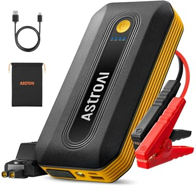 AstroAI B8 Starthilfe Powerbank, Booster Auto Starthilfe für 12V Fahrzeuge (7,0 l Benzin / 5,5 l Diesel) und Motorräder, Auto Starthilfe Powerbank, inkl. LED-Licht und komplettem Zubehör, Gelb