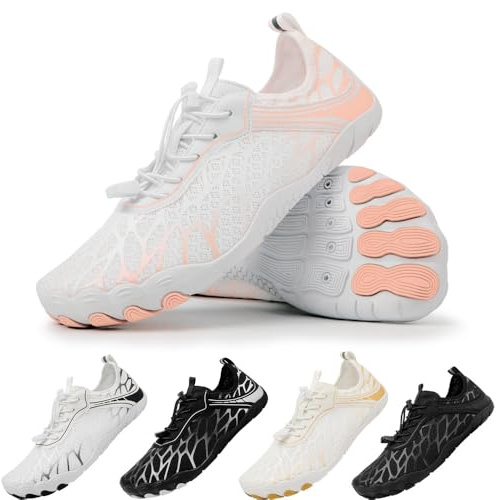 Baodenvi Chaussures de Plage Hommes Chaussure d'eau Femmes Chaussures de Bain Chaussures Aquatiques Séchage Rapide Chaussures de Surf Chaussures Pieds Nus Été Blanc Rose 43