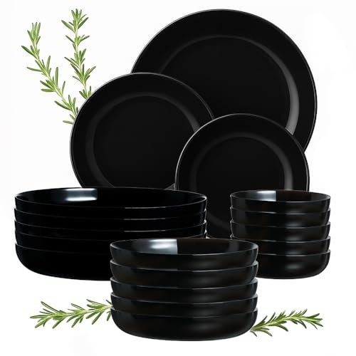 Ma Maison Servizio Piatti per 6 Persone Set 18 Pezzi Moderni Lucidi da Tavola - Piatto in Ceramica, 6 Pz Ø 21 Prima Portata, 6 Pz Ø 17 da Dessert Frutta, 6 Pz Ø 25 Seconda Portata - Lavastoviglie